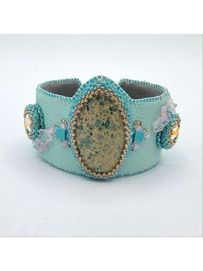 Tiffany Blue Cuff Bracelet Leather Adjustable #2041